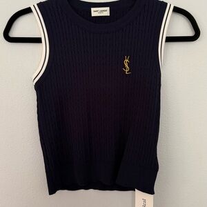 Saint Laurent Navy Knit Sleeveless Top